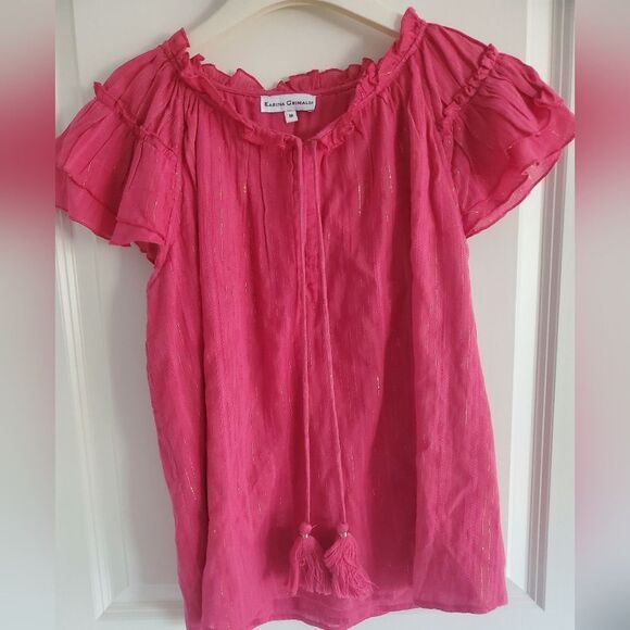 Karina Grimaldi Pink Ruffle Tassel Top and Key Hole Blouse Size Medium Preppy - Picture 1 of 10